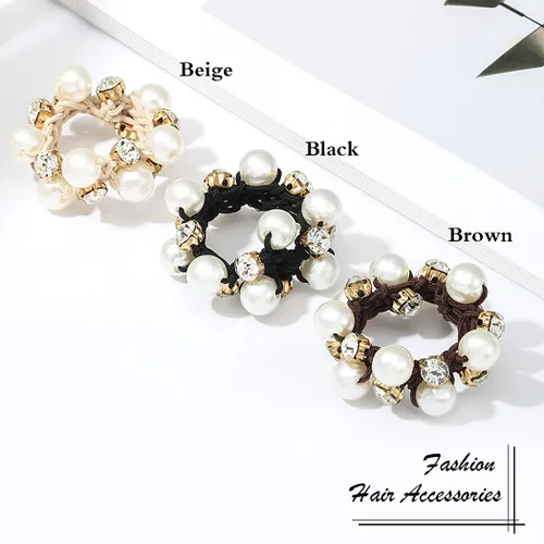 Vista 2 de Brinie Lazos para el cabello con perlas negras, coleteros elásticos de cristal para el cabello, accesorios para el cabello de perlas para mujeres
