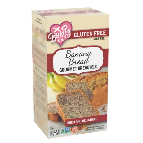 XO Baking Co. Mezcla de pan de plátano gourmet sin gluten; sin OMG, Kosher; sin arroz; sin lácteos; sin maní; sin soya, sin conservantes; sin