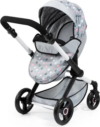 Vista 2 de Bayer Xeo - Juego de cochecito de muñeca de 11 piezas, con accesorios para muñecas de hasta 18 pulgadas, estrellas grises y rosas