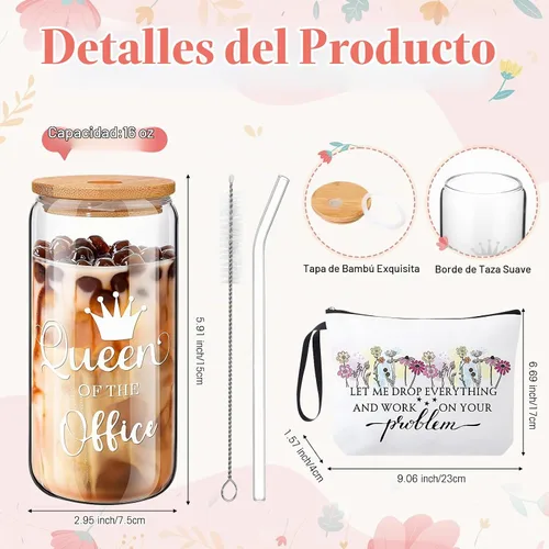 Vista 3 de SiliFine - Vaso de cristal de 16 onzas con popote (6 unidades), regalo