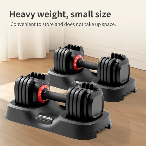 Vista 8 de Juego de mancuernas ajustables con 10 niveles de peso, mango antideslizante, sistema de ajuste rápido de peso, placas de acero endurecido, diseño