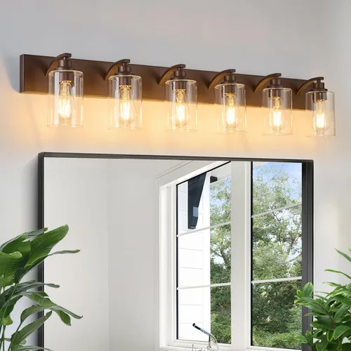 Vista 16 de 2 Luces de Baño Modernas ORB para Iluminación de Baño, Luces de Tocador para Iluminación de Baño Sobre Espejo con Soporte de Vidrio Transparente