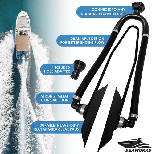 Vista 2 de Dual Feed Muff Style Boat Motor Flusher Use for Antifreeze Winterization or Common Water Flush 5/8 Inch Standard Garden Hose Connection