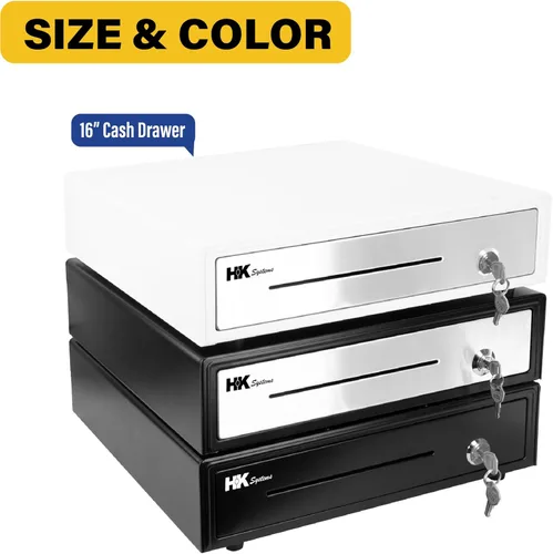 Vista 7 de HK SYSTEMS Cajón de efectivo abierto manual negro resistente de 16 "con 5Bill5Coin acero inoxidable
