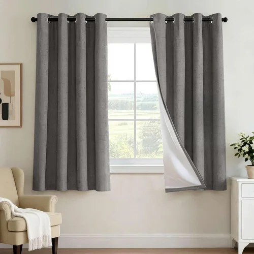 Vista 13 de H.VERSAILTEX Cortina 100% opaca para dormitorio, 63 pulgadas de largo, con ojales, cara de lino, bloqueo de luz completa, cortina para sala de Arena