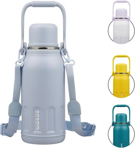Vista 9 de BJPKPK Botella de agua aislada de acero inoxidable de 27 onzas con asa y tapa de taza, botella térmica de metal de viaje, perla morada