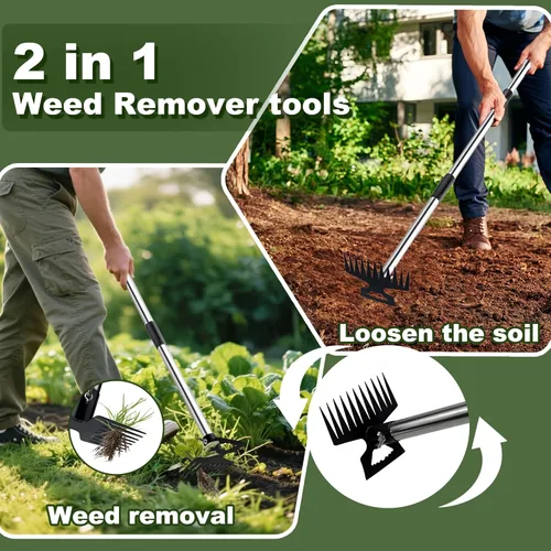 Vista 2 de Herramienta extractora de malezas con mango largo, herramienta de eliminación manual de desmalezadora de 60 pulgadas, rastrillo manual de malezas 2