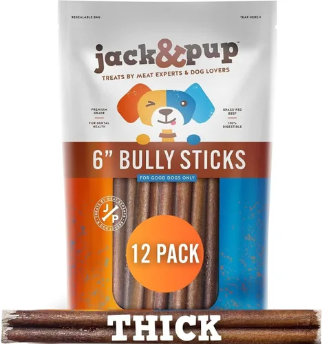 Vista 8 de Jack&Pup Bully Sticks Jumbo de 6 pulgadas para perros (paquete de 3) Palitos de perro de un solo ingrediente para perros grandes y masticadores