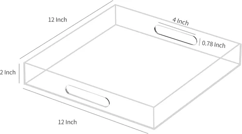 Vista 2 de Bandeja de servir transparente y resistente de acrílico con asas 12x12x2 pulgadas - a prueba de derrames - Organizador de bandejas decorativas