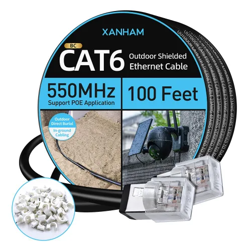 Vista 16 de Cable Ethernet Cat6 blindado para exteriores, 75 pies, impermeable y resistente a los rayos UV, cubierta directa de entierro directo 23 AWG, cable