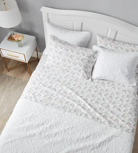 Laura Ashley - Juego de sábanas Twin, ropa de cama de franela de algodón, cepillada para mayor suavidad y comodidad (Rosalie Grey, Twin)