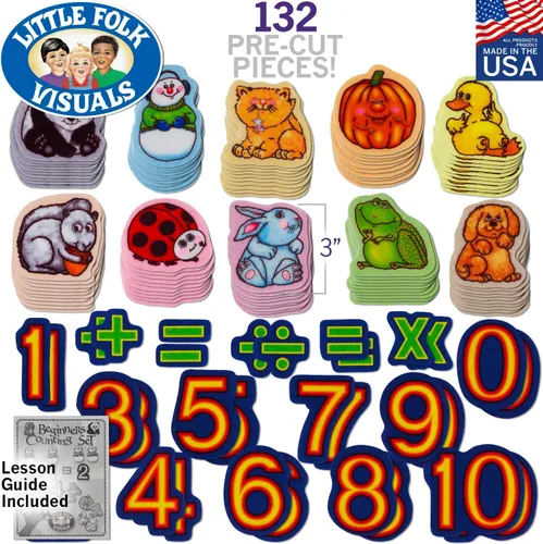 Vista 2 de Little Folk Visuals Set de conteo para principiantes, figuras precortadas de franela/fieltro, juego de 132 piezas