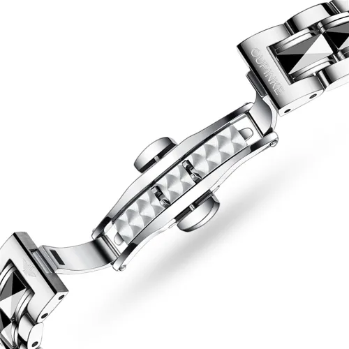 Vista 8 de OLEVS Reloj automático para mujer, color azul, dos tonos, fecha, reloj mecánico, calendario, reloj de pulsera impermeable con diamantes