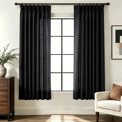 Vista 35 de Cortinas de lino de 63 pulgadas, juego de 2 paneles para sala de estar, beige natural, cortinas con pliegues pellizco entrenadas con memoria