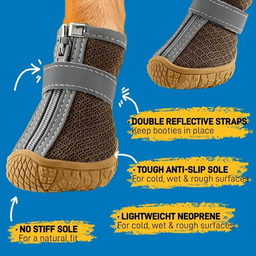 Vista 5 de Zapatos para perros pequeños, botas transpirables para perros, protectores de patas para pavimento caliente, nieve de invierno, botines para perros