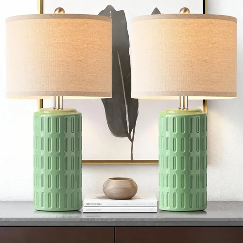 Vista 10 de PARTPHONER Juego de 2 lámparas de mesa de cerámica modernas de 23 pulgadas, lámparas de mesa para sala de estar, lámparas de noche rústicas