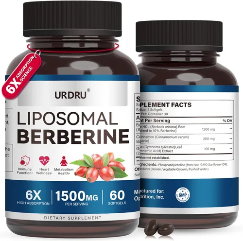 Berberina HCL Suplemento 1500mg - con canela de Ceilán y Gymnema, cápsulas de berberina liposomal de alta biodisponibilidad para mujeres y hombres,