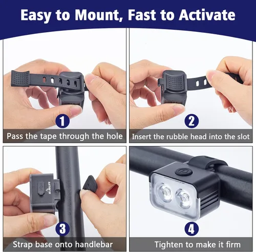 Vista 6 de Potente juego de luces recargables para bicicleta: luces delanteras y traseras de bicicleta inteligentes multimodos ultra brillantes con focos