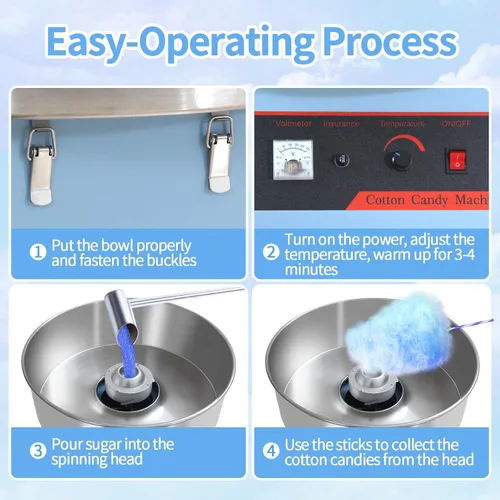 Vista 7 de Máquina eléctrica de algodón de azúcar de 1000 W, máquina de hilo dental comercial con cuenco de acero inoxidable, perfecta para el hogar, carnaval