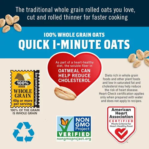 Vista 5 de Quaker Avena rápida de 1 minuto, proyecto verificado sin OMG, 2.5 libras (paquete de 2)