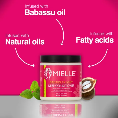 Vista 4 de Mielle Organics Acondicionador profundo Babassu & Mint con champú de granada y miel