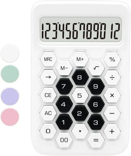 Vista 9 de Calculadora básica verde con pantalla LCD de 12 dígitos, linda para oficina, hogar, escuela