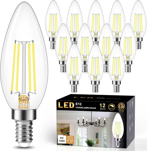 Vista 19 de Cotanic Bombilla LED regulable para candelabro de 2700 K, luz blanca cálida, base E12, equivalente a 60 W, bombilla tipo B con forma de vela