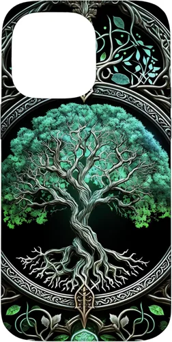 Vista 21 de Tree of Life Yoga Spiritual Celtic Viking Green Black Case for iPhone 17