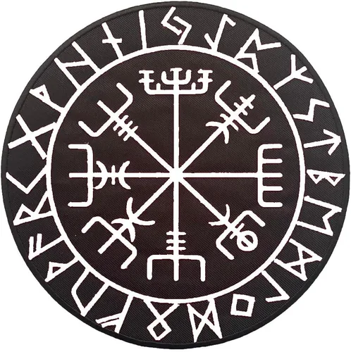 Vista 3 de Viking Compass - Parche de espalda grande para chaleco de motociclista personalizado, planchado/coser, verde grande