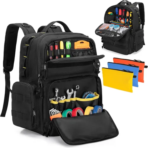 Vista 9 de Mochila de herramientas Rexmica para hombres con 3 bolsas de herramientas, bolsa organizadora de almacenamiento de herramientas resistente