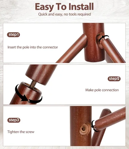 Vista 5 de Perchero de madera de haya con 9 ganchos, 3 alturas ajustables, simple e independiente de madera maciza para ropa, sombreros, bufandas, bolsos