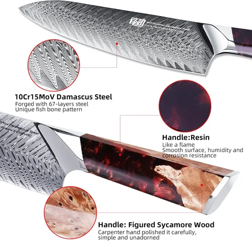 Vista 2 de FINDKING Nebula Series - Cuchillo de chef con funda de ABS, cuchillo gyuto japonés multiusos, hoja de acero Damasco 10Cr15CoMov, mango de resina