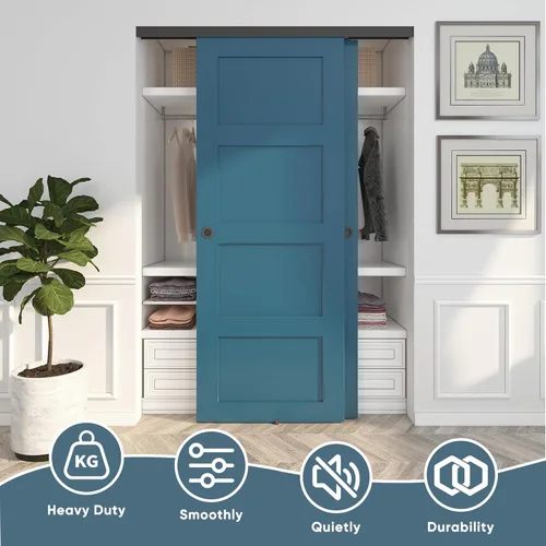 Vista 2 de JUBEST Kit de herrajes para puerta corrediza de 1,5 m de alta resistencia con tiradores de dedo, resistente pista de aluminio para sistema de 2