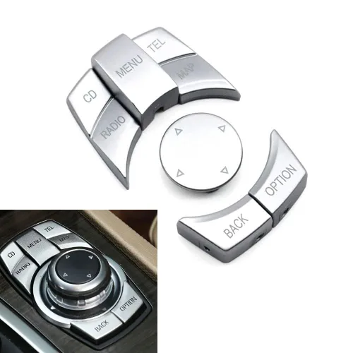 Vista 9 de Fundas de botón de control multifunción CIC iDrive CIC iDrive, color negro, 6 unidades, tapas de menú de consola central, repuesto para BMW