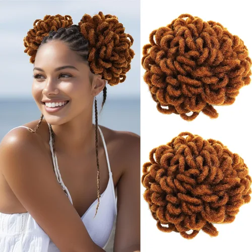 Vista 28 de Chignons de Dreadlocks Afro con cordón de alto moño, coleta afro con cabello postizo, locs falsas, chignons con clip para cola de caballo