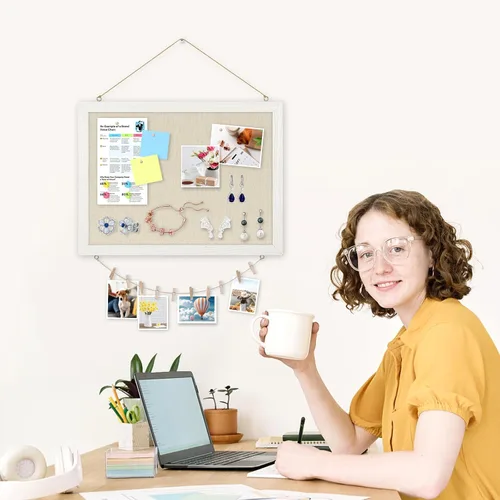 Vista 9 de DOLLAR BOSS - Tableros de anuncios con lino, 1 tablero de corcho de doble cara de 16 x 12 pulgadas para paredes, con marco de madera, pequeño