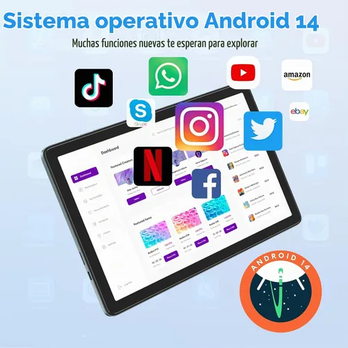 Vista 4 de Tablet Android de 10.1 pulgadas, tabletas Android 14 con 128GB+8 (4+4 expandir) GB, 2.4+5G WiFi Tablet PC con pantalla táctil FHD IPS, cámara dual