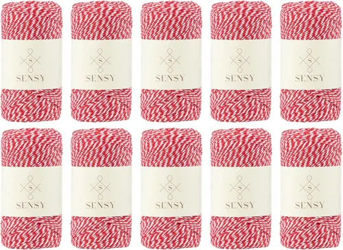 Vista 23 de Sensy - Cordón de algodón a rayas para panaderos de alta calidad, para manualidades y envoltura de regalos (negro y blanco)