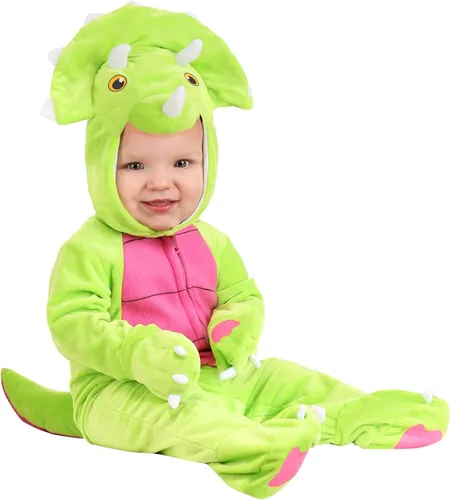 Fun Costumes Tiny Triceratops Costume for Infants, Green and Pink Dinosaur Jumper for Babies