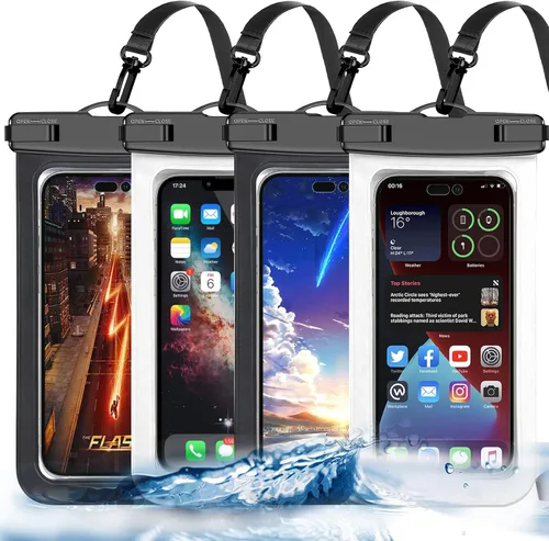 Vista 10 de Paquete de 2 bolsas impermeables universales blancas de hasta 8.3 pulgadas, bolsa seca para teléfono grande, nivel de protección: IP68, deportes al