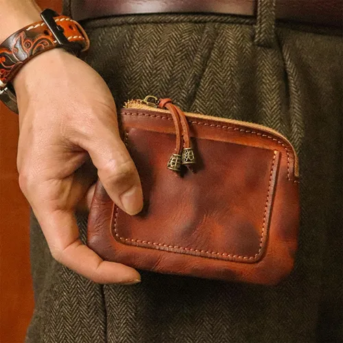 Vista 6 de 1 monedero pequeño para mujer, monedero de cuero con cremallera, monedero de cambio de cuero, monedero para monedas y varias tarjetas, bolsa