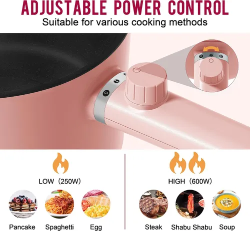 Vista 3 de TopWit Olla Caliente Eléctrica, 1.5L Olla de Ramen, Sartén Eléctrica Portátil Antiadherente, Olla Eléctrica para Pasta, Bistec, Libre de BPA, Olla