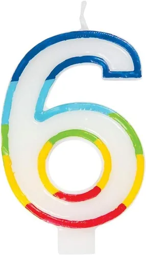Vista 3 de Unique Vela de cumpleaños con número "1" con borde arcoíris vibrante, multicolor y llamativo, perfecta para celebraciones de cumpleaños inolvidables