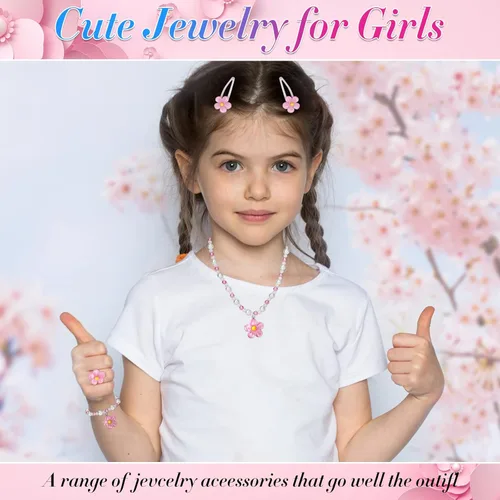 Vista 6 de BGSHEMNI Conjunto de Joyas de Flores para Niñas – Disfraz para Niñas Pequeñas Conjunto de Caja de Joyas de Juguete de Simulación de 5 Piezas