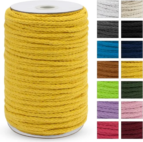 Vista 15 de JeogYong - Cuerda de macramé trenzada 5mm x 90m, cuerda de algodón trenzada de 8 hebras natural, cuerda de cordón de dibujo colorida para colgar