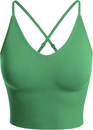 Design by Olivia Sujetador deportivo para mujer, casual, sin costuras, acolchado, para entrenamiento, camiseta sin mangas, recortada, para yoga, con