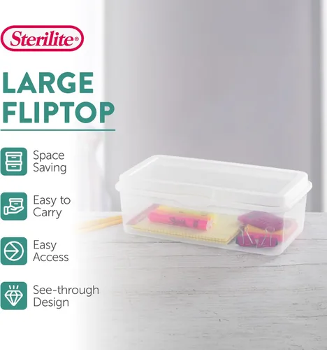 Vista 4 de Sterilite - Paquete de 12 contenedores de almacenamiento cuadrados pequeños apilables con tapa FlipTop, transparentes