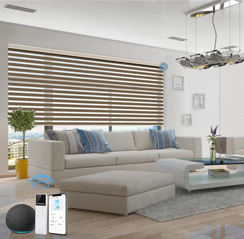 Vista 28 de tipiace Persianas inteligentes de cebra motorizadas con cable duro con Alexa Google Home, tela filtrante de luz de doble capa, persianas Negro