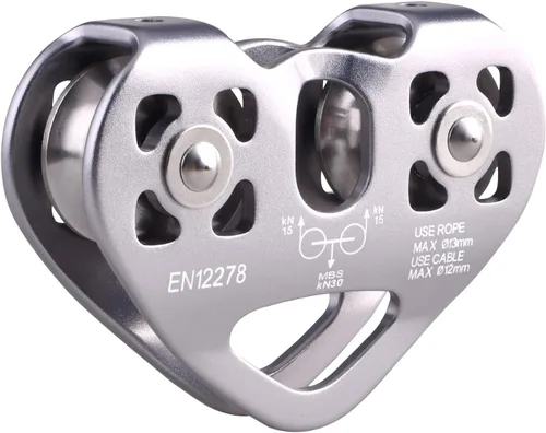 Vista 10 de Azarxis Polea tirolesa de 30 kN 6700 libras, kit de carro doble en tándem para cable y cuerda, resistente para rescate, escalada, transporte, patio