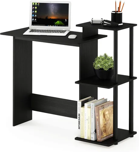 Vista 10 de Furinno Efficient Home - Escritorio para computadora portátil/laptop con estantes cuadrados, color roble sonoma/blanco